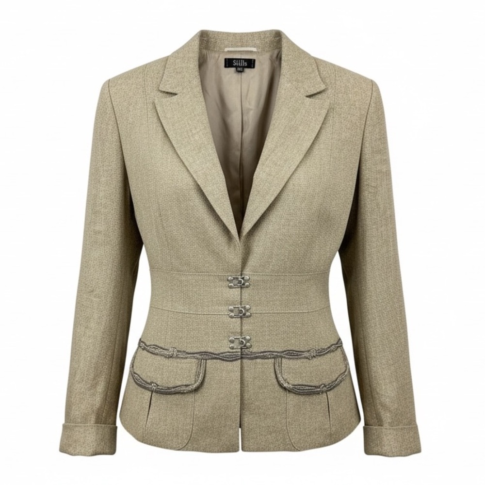 Stills Linen Tan with Gold Sparkle Blazer Jacket Size Large